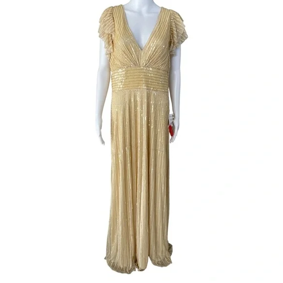 Mac Duggal Sequin Flutter Cap Sleeve Gown Size 10 - Picture 4 of 15